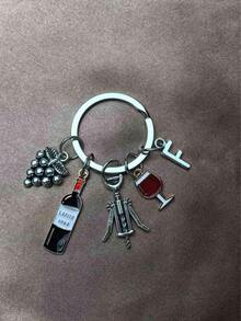 1 buah Gantungan Kunci Modis 26 Huruf untuk Pria dan Wanita, Gantungan Kunci Pembuka Botol Anggur Merah dengan Liontin Anggur - Hadiah Kreatif untuk Pecinta Anggur - Antique Silver - View 10