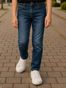 Jeans de niño con deslavado slim para uso diario, moda, cómodos, stretch - Azul lavado medio - Ver 1
