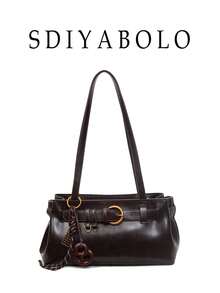 Women's Retro Decor Shoulder Bag Pu Leather Elegant Casual Tote Bag With Golden Buckle & Charm Suitable For Daily Used Dating Commuting - Coffee - View 2