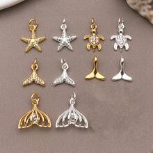2pcs Ocean Beach Style Zirconia Pendant Charms 18K Plated Mermaid Tail Starfish Turtle Charm For DIY Jewelry Making Craft Supplies - Multicolor - View 1