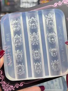 1pc Silicone Nail Art Mold, Chinese Style Nuo Opera Mask & Tile Cat Dramatic Art 3D Nail Decor, DIY Wearable Nail Art Mold - Clear - View 9