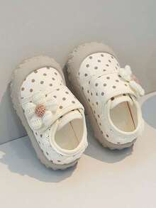 1 Pasang Sepatu Jalan Bayi Perempuan Baru Musim Semi/Gugur Motif Polkadot & Bunga, Sol Lembut dengan Perekat Velcro di Ujung Sepatu, Sepatu Loafer Anti-Tendang - Krem - View 5