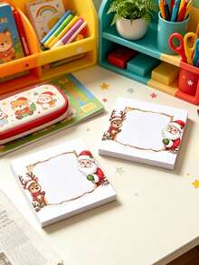 2pcs/100 Sheets Thick Leak-Proof Self-Adhesive Vintage Christmas Sticky Notes With Santa Claus And Reindeer Border, Smooth Writing And Tear-Resistant Pages, Suitable For Student Exam Grading, Office Memo And Diary Collage, Scrapbooking - Christmas Sticky Notes - View 8