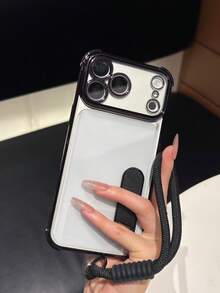 Minimalist Transparent Phone Case With Built-In Kickstand And Detachable Wrist Strap, Soft-Touch Anti-Drop Shell, Suitable For Daily Use, Perfect As A Holiday Gift For Family, Compatible With Apple 12 Pro Max 13 Pro Max 14 Pro Max 15 16 Pro Max 17 Pro Max 18 Pro Max S26u S25 S24 S23 S22 S21 A57 A37 A16 A17 - Black - View 1