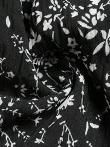 Women Fall Elegant Ditsy Print Mini Dress, Square Neck Tie‑Front Ruffle Short Sleeve Tiered Dress For Holiday Festival - Black - View 4