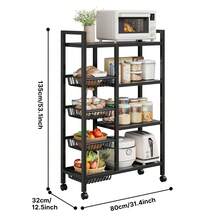 EZIFY Metal Rolling Kitchen Storage Rack With Spice Jars, Adjustable Cabinet Organizer, Space-Saving For Utensils/Pots/Pans, Dish Rack. - Black - 4-tier 4-basket - View 8