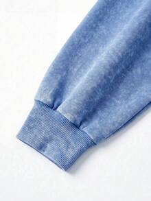 City Style Acid Wash Sweatshirt & Sweatpants Set, Letter Print On Chest, Dropped Shoulder Loose Fit, Men's Sports Outfit - Baby Blue - View 5