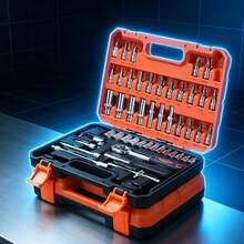 Juego de Herramientas Mecánicas 53 Piezas con Llave de Matraca, Dados Cortos y Largos, Estuche Plástico Portátil Resistente, Kit Completo para Reparación Automotriz, Mantenimiento de Carros, Motocicletas y Reparaciones Domésticas - A - Ver 3