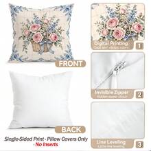4pcs/1pc Blue And White Porcelain Pot Vintage Floral Pattern Pillow Case, Single-Sided Printed Pillow Case, Suitable For Living Room, Bedroom, Home Decor, All-Season Pillow Case - Multicolor - View 4