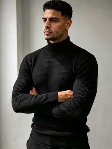 ZYNTH BALENO Men's Fashion Ribbed Turtleneck Long Sleeve Sweater, Suitable For Fitness, Running, Hiking Sports, Black - Black - View 1