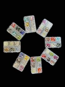 1PC 6-Grid 6-Color Round Flat-Back Rhinestones Assorted Sizes For Nail Art, Handmade DIY, Suitable For Christmas, New Year, New Year's Day And Other Holiday Occasions - Multicolor - View 6
