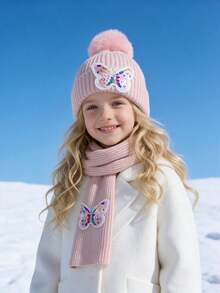 2pcs/Set Girls Sequin Bowknot Autumn Winter Kids Hat Scarf Set, 2-Piece Hat Set, Knit Beanie Scarf Set, Autumn Winter Warm 2-Piece Set, Kids Winter Accessory Set - 2pcs - View 8