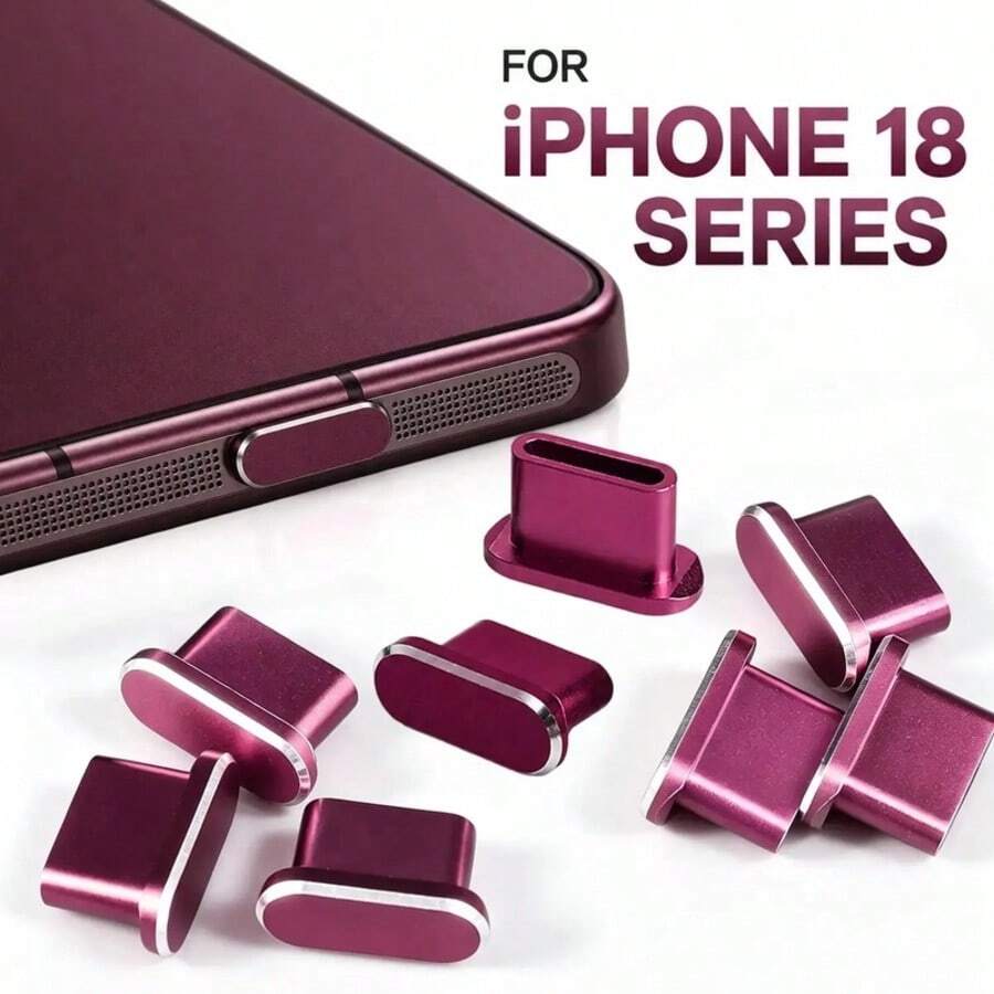 Dark Cherry Metal Dust Plug, Type C Charger Port Caps Anti-Dust Cover Protectors, Charging Port Anti Dust Stopper Compatible With Iphone 18 Pro Max, 18PM Charging Jack Protection - Multicolor - View 1