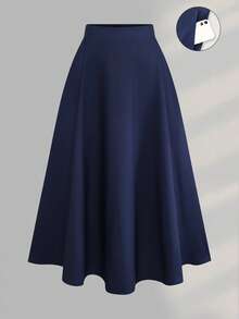 Women's Plus Size Elegant Fashion Minimalist Solid Color With Pockets Zipper Flared Hem Design Woven Fabric Casual Commute Daily Versatile Long Skirt For Autumn And Winter - Navy Blue - View 2