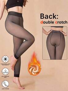 200g Autumn/Winter Black Sheer Thermal Lined Tight Leggings, High Elasticity Warm Tights With Graduated Compression, Non-Slip And Anti-Snag - Multicolor - View 3