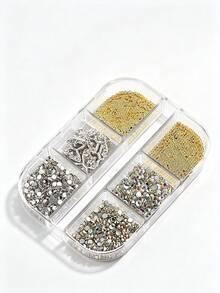 Autumn 1 Box (12 Grids) Asymmetrical Nail Art Rhinestones & Charms – DIY Nail Gems & Supplies - Multicolor - View 1