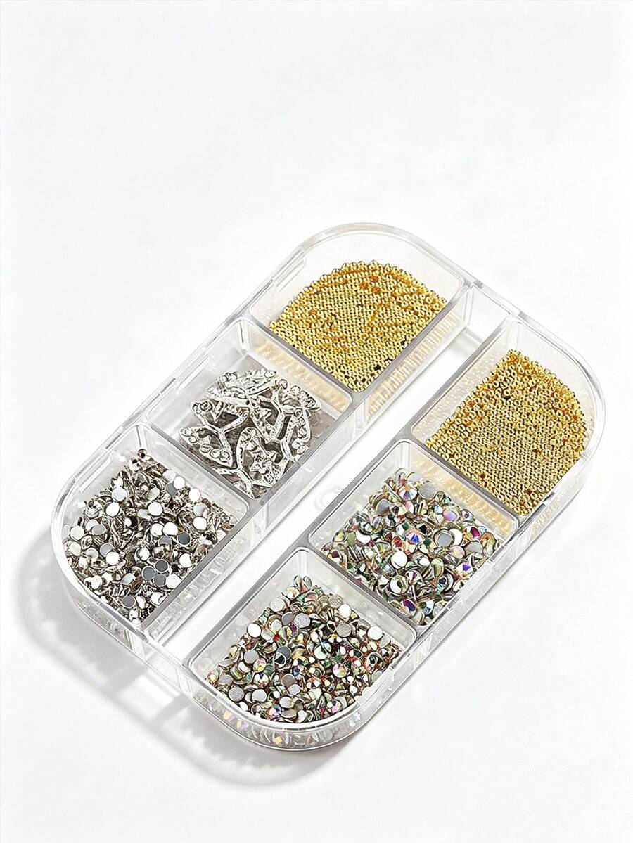 Autumn 1 Box (12 Grids) Asymmetrical Nail Art Rhinestones & Charms – DIY Nail Gems & Supplies - Multicolor - View 1