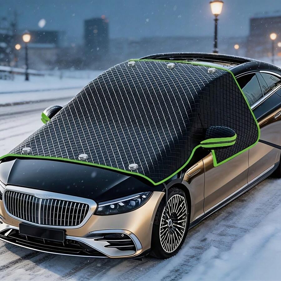1. All-Weather Car Windshield Cover, Waterproof, Snowproof, Iceproof, Dustproof, Leaf-Proof Front Window Protector, With Rearview Mirror Pocket, Easy Install Universal Car Windshield Sunshade, Four-Season Car Exterior Accessory