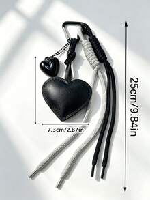 1 Set Vintage PU Leather Heart Keychain, Braided Rope Tassel Bag Charm, Car Key Ring, Car Interior Hanging Ornament, Premium Bag Accessory, Sweet & Cool Style Decorative Gift, Valentine's Day, Christmas Gift, Best Friend Matching Gift - Multicolor - View 6