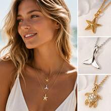 2pcs Ocean Beach Style Zirconia Pendant Charms 18K Plated Mermaid Tail Starfish Turtle Charm For DIY Jewelry Making Craft Supplies - Multicolor - View 5