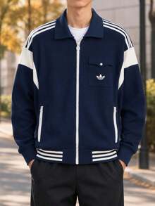 Adidas Originals Men's Sports Track Top Jacket, Casual Everyday Wear, Contrast Color Lapel Collar, KW5664 - Deep Indigo - View 2