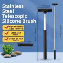 Fish Tank Cleaning Brush With Extended Handle, Soft Brush Head For Algae Removal, Lightweight And Durable Aquarium Glass Cleaner, Aquarium Accessories, Fish Tank Decorations, Artificial Plants, Aquarium Landscape Decorations - Straight Head - View 9