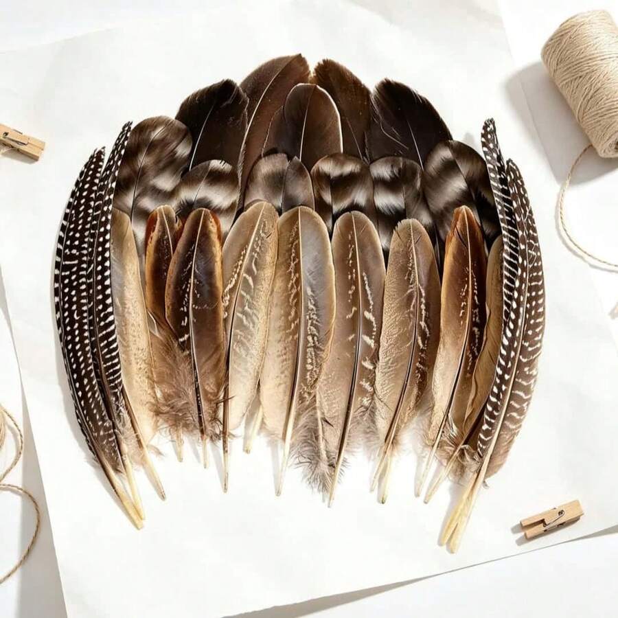 Assorted Artificial Craft Feathers 12/24Pcs, 4 Styles 12-22cm Spotted Wing Feathers For Hat Making, Jewelry, Costume, Wedding DIY Decor - A - View 1