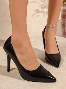 Elegant Pointed Toe Stiletto High Heels Pumps, Versatile For All Seasons, Suitable For Business, Party, Wedding, Nightclub - Black - View 4