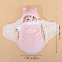 1pc Baby Swaddle Blanket, Adhesive Reinforced 100% Polyester Material, Soft And Warm, Baby Wrap Blanket, 4 Colors Available - Multicolor - View 2