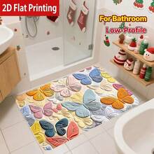 1pc Flannel Bath Mat, Colorful Butterfly Print Bathroom Carpet, Low-Profile Thin Flannel Rug, Non-Slip Rubber Backing, Absorbent Washable Door Mat, Shower Room Carpet, Hallway Entrance Rug, Apartment Home Decor, RV Camping Mat, Birthday Party, Housewarming Gift - Multicolor - View 12