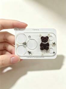 NNBILI Fluffy Pearl Bear Camera Lens Protector, Compatible With IPhone 18 Pro Max/18 Pro/17 Pro Max/17 Pro, 3D Rhinestone Star Heart Diamond Decorated Camera Cover, Scratch-Resistant Tempered Glass Lens Sticker, Cute Phone Camera Decoration - Dark Brown Bear Pearl Necklace - View 7