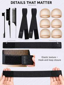 Wig Tool Set, Including Lace Hair Net, Fixed Strap, Edge Comb, Fluffy Styling Comb, And Pointed Tail Comb, Suitable For Women's Lace Forehead Wig Wearing, Hairline Tidying, Splitting, Zoning, Ponytail Styling, And Daily Home Or Salon Use - View 3