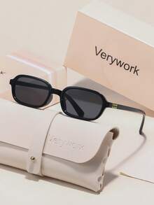 Verywork 1pc Rectangular Fashion Brand Design Women's Sunglasses, Comes With Storage Case And Cleaning Cloth, Suitable For Commuting, Travel, Beach Vacation, Shopping, Daily Wear - Multicolor - View 11