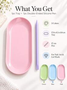 2pcs Nail Art Tool Storage Set, Oval Nail Art Storage Tray + Dual-Head Silicone Brush, Portable Lightweight Nail Artist Desktop Storage Box, Suitable For Gel Mixing, Nail Brushes, Nail Files, Tweezers, Nail Salon And Home Use - Multicolor - View 7