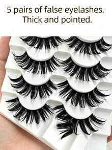 5 Pairs Cartoon Spiky Demon Anime False Eyelashes, Thick Clustered Cartoon Style Strip Lashes, Natural Dramatic Upper & Lower False Eyelashes Suitable For Cosplay Sweet & Cool Eye Makeup - Black - View 3