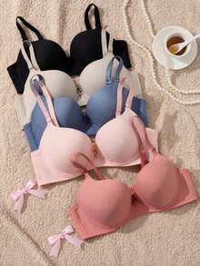 Women Bras & Bralettes - Black+Mauve+Pink+Blue-grey+Nude - View 2