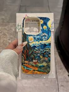 1件 白色梵谷星夜漩渦個性化極簡全包覆TPU防震手機殼，適用於Apple 18 17 16 15 14 13 12 11 Pro Max Air及系列 - 彩色 - 查看 3