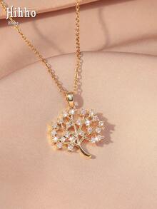 Hihho 1pc Tree Of Life Colorful Zirconia Necklace For Women, Gold Lucky Tree Pendant, Luxury Versatile Daily Collarbone Chain Gift (Random Color Zirconia) - Tree Of Life - View 8