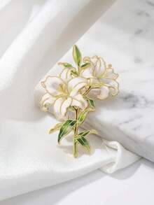 Lily Flower Brooch, Fresh White Floral Plant Decoration, Versatile Accessory For Suits, Coats, Sweaters, Bags, Elegant Decorative Badge For Holiday Gifts - A - View 8