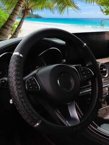 MEIKAXIU PU Braided Leather Metal Strip Decor Car Steering Wheel Cover Without Inner Ring, Suitable For 38cm (15in) Car Accessories For Women - Woven Leather Metal Clasp - View 3