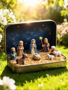 Set Adegan Kelahiran Yesus dari Kotak Kaleng Portabel, Adegan Palungan Keluarga Kudus, Dekorasi Meja Keagamaan Natal, Hadiah Keimanan Natal - Berbagai gaya - View 7