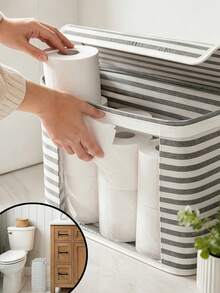 24L Large Capacity Toilet Paper Storage Box, Multi-Functional Paper Holder, Bathroom Accessory, Foldable Tissue Storage Basket, Neat Arrangement, Suitable For Home Use, Bathroom, Storage And Organization, Home Decor, Home Storage - Multicolor - View 5