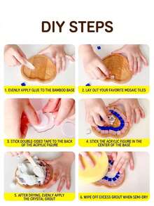 مجموعة صنع قواعد الأكواب الموزاييك DIY، مجموعة حرفية من بلاط الزجاج مع قواعد خيزران على شكل قلب ودائرة وزهرة ومربع، لوازم فن الموزاييك اليدوي للمشاريع الإبداعية، ديكور المنزل وديكور الطاولة وأفكار هدايا فريدة - موديلات متعددة - مشاهدة 5