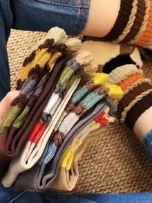 1/3/5 Pairs Women's Loose Socks, Autumn/Winter Striped Calf Socks, Rainbow Retro Long Socks, Loose Cuff Non-Tight Socks, Comfortable Knitted Socks, Cute Layered Socks, Ruffle Edge Socks, Winter Warm Socks, Ruffle Cuff Socks - Multicolor - View 4