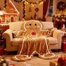 Christmas Plush Blanket Gingerbread Man Design Flannel Throw, Soft And Comfortable, Suitable For Christmas Holiday Home Chair Sofa Bed - Multicolor - View 1