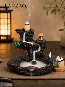 1 cái lư hương chảy ngược phong cảnh Zen 2D chân thực, 2 kiểu, giá đỡ hương hiệu ứng thác nước, trang trí phòng trà phòng học, quà tặng sáng tạo (không kèm hương chảy ngược) - Lư hương có dòng nước chảy - Xem 6