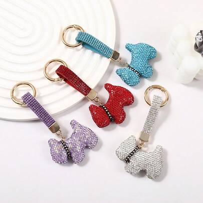 Korean Version Cartoon Diamond Studded Schnauzer Keychain Cute Pet Dog Full Diamond Hanging Decoration Fashionable Versatile Bag Pendant