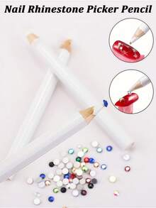 1/2/6/10pcs Rhinestone Wax Pencil, Rhinestone Pickup Pen Set, Crystal Gemstone Pickup Tool, DIY Nail Art Decoration Pickup Pen (White) - A - View 2