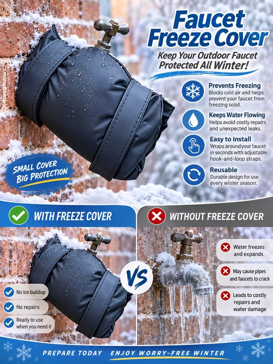 Winter Outdoor Faucet Cover - Professional Version, 2 Material Options, High-Strength Winter Frost Protection, Easy Installation And Removal, Used For Winter Frost Protection, Pipe Insulation, Faucet Frost Cover