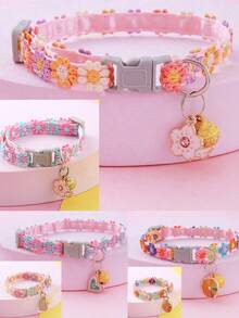 Cute Romantic Floral Pet Collar With Bell And Pendant, Adjustable Buckle Design For Quick Release, Suitable For Cats And Dogs Daily Indoor Wear, All-Season Pet Accessory - Multicolor - View 11